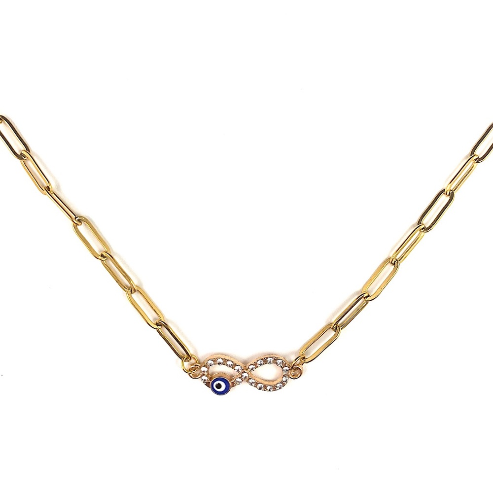 Lucky Eye Infinity Charm Paperclip Chain Necklace - NWT